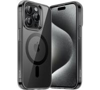 JETech Cover Magnetica per iPhone 15 Pro Max 6,7 Pollici Compatibile con MagSafe Ricarica Wireless, Telefono Custodia Antiurto, Retro Antigraffio Trasparente (Nero)