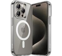 JETech Cover Magnetica per iPhone 15 Pro Max 6,7 Pollici Compatibile con MagSafe Ricarica Wireless, Telefono Custodia Antiurto, Retro Antigraffio Trasparente (Titanio Naturale)