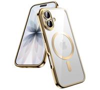 JETech Cover Magnetica per iPhone 17, Oro | Compatibile con MagSafe, Protezione Fotocamera, Cornice TPU Placcata, Retro Trasparente in PC, Custodia Protezione Antiurto