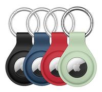 JETech Cover per AirTag 2ª/1ª Gen, Nero/Rosso/Blu Marino/Verde Matcha | Silicone Custodia Confezione da 4, con Portachiavi, Design Vestibilità Sicura, Installazione Facile, Set Multicolore