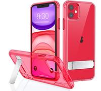 JETech Cover per iPhone 11 6,1 Pollici con Supporto, Supporta la Ricarica Wireless, Telefono Custodia Sottile con Assorbimento degli Urti, Cavalletto Metallo a 3-Modo (Rosso)