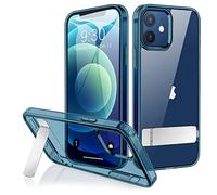 JETech Cover per iPhone 12 mini 5,4 Pollici con Supporto, Supporta la Ricarica Wireless, Telefono Custodia Sottile con Assorbimento degli Urti, Cavalletto Metallo a 3-Modo (Navy)