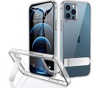 JETech Cover per iPhone 12 Pro Max 6,7 Pollici con Supporto, Supporta la Ricarica Wireless, Telefono Custodia Sottile con Assorbimento degli Urti, Cavalletto Metallo a 3-Modo (Trasparente)