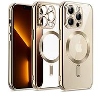 JETech Cover Trasparente Morbida per iPhone 13 Pro Max 6,7 Pollici, Obiettivo per Fotocamera Protezione Completa, Compatibile con MagSafe Ricarica Wireless, Custodia Placcatura con TPU (Oro)