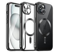 JETech Cover Trasparente Morbida per iPhone 15 6,1 Pollici, Obiettivo per Fotocamera Protezione Completa, Compatibile con MagSafe Ricarica Wireless, Custodia Placcatura con TPU (Nero)