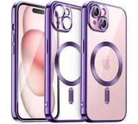 JETech Cover Trasparente Morbida per iPhone 15 Plus 6,7 Pollici, Obiettivo per Fotocamera Protezione Completa, Compatibile con MagSafe Ricarica Wireless, Custodia Placcatura con TPU (Viola)
