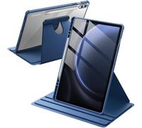 JETech Custodia Girevole per Samsung Galaxy Tab S10+/S9 FE+/S9+ 12,4", Navy | Cover per 2024/2023 Modello, Supporto Rotante 360°, Retro Trasparente, S Pen Holder, Protezione Completa, Antiurto