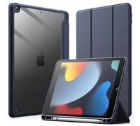 JETech Custodia per iPad 10,2 Pollici (9a/8a/7a Generazione, 2021/2020/2019) con Portapenne, il Involucro Posteriore Chiaro Trasparente Supporto Cover Sottile per Tablet Antiurto (Marino Intenso)