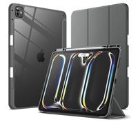 JETech Custodia per iPad Pro 13 Pollici M5/M4 (2025/2024) con Portapenne, Chiaro Trasparente Retro Conchiglia Sottile Supporto Antiurto Tablet Cover (Grigio Siderale)