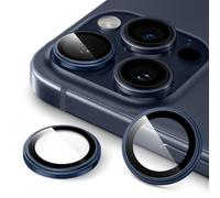 JETech Pellicola Fotocamera per iPhone 15 Pro 6,1 Pollici e iPhone 15 Pro Max 6,7 Pollici, 9H Vetro Temperato Cover Anello Individuale in Metallo, HD Chiaro, 1 Set (Titanio Blu)