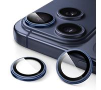 JETech Pellicola Fotocamera per iPhone 17 Pro 6,3 Pollici e iPhone 17 Pro Max 6,9 Pollici, Vetro Temperato 9H con Cover Anello Individuale in Metallo, Trasparente HD, 1 Set (Blu profondo)