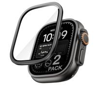 JETech Pellicola Protettiva per Apple Watch Ultra 4/3/2/1 49mm, Nero | 2 Pezzi, 9H Vetro Temperato con Telaio in Lega di Alluminio Integrato, Mantiene l'Originale, HD Chiaro, Design Antigraffio