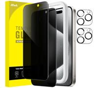 JETech Privacy Pellicola Protettiva per iPhone 15 Pro 6,1 Pollici con Protezione Fotocamera, Strumento Installazione Facile, Vetro Temperato Film Anti-Spy, Pacco da 2 Ciascuno