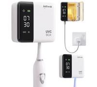 Jetfresh Porta spazzolino da denti UV e detergente con display a LED e asciugatura ad aria calda, supporto per spazzolino da denti UV per bagno, viaggi, design portatile ricaricabile, si adatta a