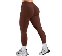 Jetjoy Leggings sportivi da donna Impact senza cuciture, pantaloni sportivi nascosti Scrunch Butt Lifting Gym Leggings Tummy Control Push Up Sports Pantaloni da yoga, marrone, M