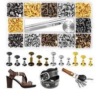 Jetmore - Set di rivetti in pelle, 420 pezzi, doppio tappo in ottone, borchie in pelle, con 3 strumenti per la riparazione e l'artigianato, 4 colori e 3 misure