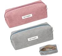 Jetstream 2 pezzi Astuccios in tessuto di velluto a coste, astuccio in tessuto di velluto a coste, astuccio lavabile per penne, compatibile con scuola, ufficio, rosa carne e grigio
