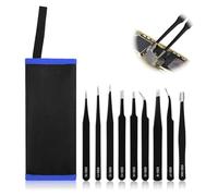 Jetstream Set di 9 Pinzette di Precisione ESD, 9 Pezzi di Pinzette di Precisione, Pinzette Antistatiche in Acciaio Inox, compatibili con la riparazione di elettrodomestici e lavori di precisione