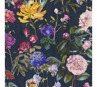 Jette Fiori Carta da Parati Rose Floreale Foglie Trama AS Creation - Bianco Navy