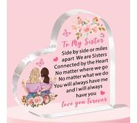 JETTOP Sister Gifts - Placca a forma di cuore in acrilico con scritta "Sisters Connected By Heart", regalo per sorella, compleanno, Natale, donna