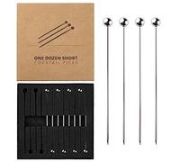 Jettory 12 stuzzicadenti corti da cocktail, in metallo, per guarnire bevande, spiedini Bloody Mary, cocktail di gamberetti, stuzzicadenti da cocktail in acciaio inossidabile, bastoncini da cocktail