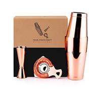 Jettory Boston Shaker Set di 4 shaker da cocktail con shaker Boston da 18/28 oz in acciaio inox, filtro da bar e misurino, in una elegante confezione regalo, ideale per l'uso bar di casa (oro rosa).