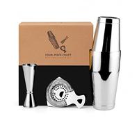 Jettory Boston Shaker Set di 4 shaker da cocktail con shaker Boston da 18/28 oz in acciaio inox, filtro da bar e misurino, in un'elegante confezione l'uso in bar di casa (argento