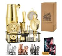 Jettory Boston Shaker Set - Set da Cocktail da 16 Pezzi in Acciaio Inossidabile 304 con Base in Acrilico, Colino, Pinza Ghiaccio, Cucchiaio da Bar, Misurino, Pestello, Versatori e Cocktail Picks