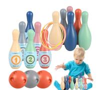 Jeu De Bowling Pour 12 Quilles + 3 Boules + 6 Anneaux, Ensemble Jouet Bowling Intérieur PP, Jeu Interactif Éducatif Fête Famille Garçons Et Filles 3+