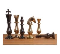 Jeu d'échecs de luxe en laiton métallique de la série Regal Curve, 3,6 pouces - Pièces uniquement - Or et gris métallisé