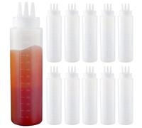 JEUIHAU 10 bottiglie per salse a 3 fori, 650 ml, in plastica, con dosatore, per ketchup, condimenti, barbecue, salse, senape, insalata