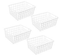 JEUIHAU 4 cestini portaoggetti in filo metallico bianco, 28 x 22 x 12 cm, con manico, cestelli per congelatore, per cucina, dispensa, bagno e organizer