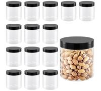 JEUIHAU Confezione da 15 barattoli per spezie da 500 ml, in plastica trasparente, per alimenti secchi da cucina, snack, arachidi, polvere, spezie
