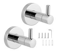 JEUIHAU Confezione da 2 ganci per asciugamani in acciaio inox, cromati argento, ganci per porta accappatoi, con accessori di montaggio per bagno, cucina, camera da letto, ufficio
