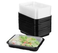 JEUIHAU Confezione da 40 vassoi per sandwich con coperchi, riutilizzabili, per buffet, catering, in plastica nera, per buffet, barbecue, preparazione pasti e feste, 26,4 x 20 x 4,5 cm