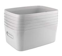 JEUIHAU Confezione da 6 cesti portaoggetti rettangolari in plastica grigia, 30 x 20 x 12 cm, scatole portaoggetti rettangolari, con manici, pratici cestini portaoggetti per armadio, bagno, ufficio