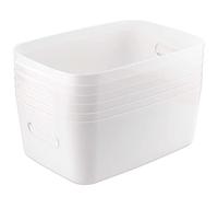 JEUIHAU Confezione da 6 cestino portaoggetti plastica bianco, 30 x 20 x 12 cm, grandi, con manici, scatole portaoggetti rettangolari, cestini organizer per armadio, bagno, ufficio