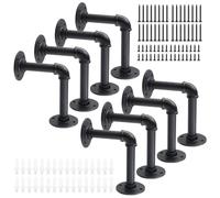 JEUIHAU Confezione da 8 staffe per mensole per tubi industriali, staffe per tubi in ferro nero con viti, staffe rustiche da parete per scaffold board decorazione domestica