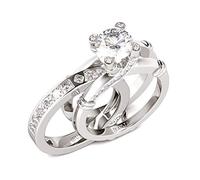 Jeulia Anelli a Fascia con Diamanti Donna Set di Anelli intercambiabili in Argento Sterling CZ Set di promesse Nuziali per Anniversario di Fidanzamento (Argento, 14.5)
