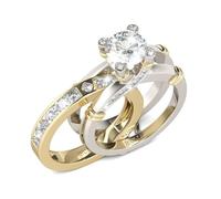 Jeulia Anelli a Fascia con Diamanti Donna Set di Anelli intercambiabili in Argento Sterling CZ Set di promesse Nuziali per Anniversario di Fidanzamento (Oro 14k, 9.25)