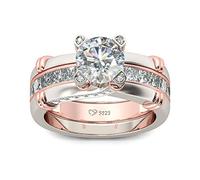 Jeulia Anelli a Fascia con Diamanti Donna Set di Anelli intercambiabili in Argento Sterling CZ Set di promesse Nuziali per Anniversario di Fidanzamento (Oro rosa, 18.25)