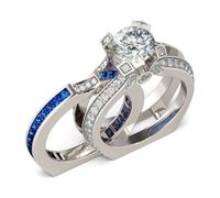 Jeulia Anelli a Fascia con Diamanti Donna Set di Anelli intercambiabili in Argento Sterling CZ Set di promesse Nuziali per Anniversario di Fidanzamento (Diamante blu, 13.25)