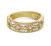 Jeulia Anelli da donna in argento Sterling 925 con finitura Milgrain, taglio rotondo, anelli da donna con fascia, anelli di promessa di anniversario con scatola per gioielli per lei, donne, ragazze