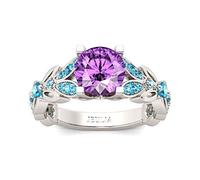 Jeulia Anelli di farfalla in pietra preziosa simulata Set da sposa in argento sterling con taglio tondo Set di pietre preziose Birthstone Zaffiro Blu CZ Anelli (Viola e blu, 24)