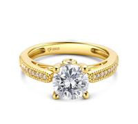 Jeulia Anello Classico in Argento Sterling Con Moissanite, Promessa, Anniversario, Taglio Rotondo, Per Compleanni, Natale, San Valentino (Oro giallo, 21)