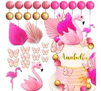 JeVenis 30 pcs fenicottero rosa cake topper decorazioni per torte luau topper per torta hawaiano topper per torta spiaggia decorazioni per compleanno baby shower bridal shower wedding party