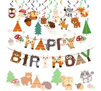 JeVenis 31 PZ Decorazione per feste nel bosco Banner di compleanno degli animali del bosco Decorazione di compleanno degli animali della foresta Forniture per feste di compleanno nel bosco