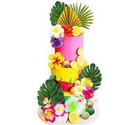 JeVenis 43 pcs decorazioni per torte hawaiane topper per torte tropicali topper per torte luau decorazioni per torte moana decorazioni per torte con fiori di ibisco