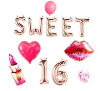 Jevenis 9 pcs rose gold sweet 16 palloncini sweet 16 banner balloons sweet sixteen decorazione decorazione per il 16 ° compleanno
