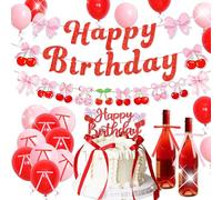 JeVenis Cherry Birthday Sfondo Banner She's The Cherry on Top Palloncini Cherry Theme Decorazioni Bow Compleanno Party Puntelli